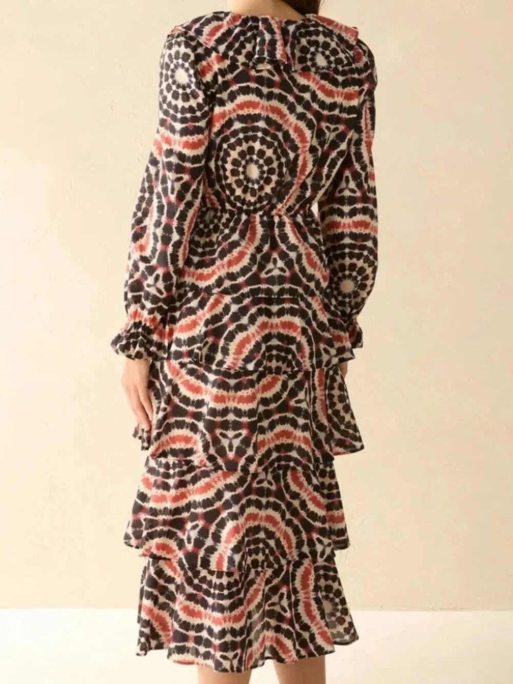MARIE OLIVER Blythe Midi‎ Dress in Mandala Tie-Dye maxi Flowy tiered ruffles V